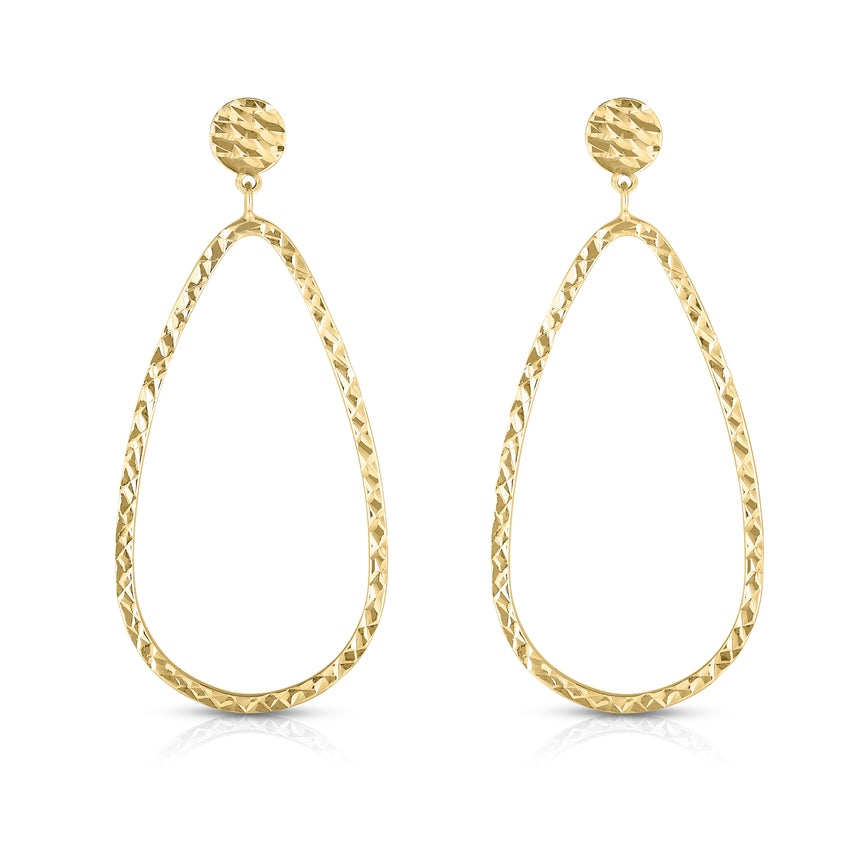 14K Gold Diamond Cut Tear Drop Earring-Yellow | Push Back
