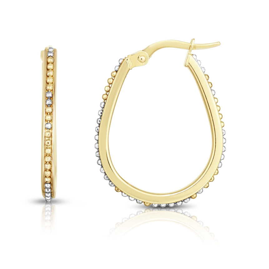 14K Gold Bead Design Hoop Earring-Two-tone | Hinged