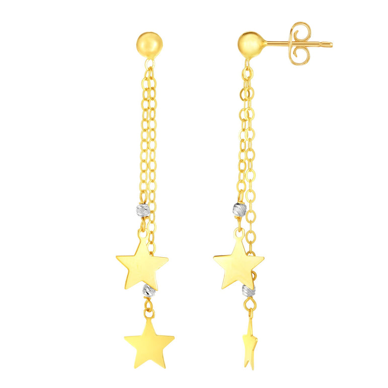 14K Gold Double Star Drop Earring-Two-tone | Push Back