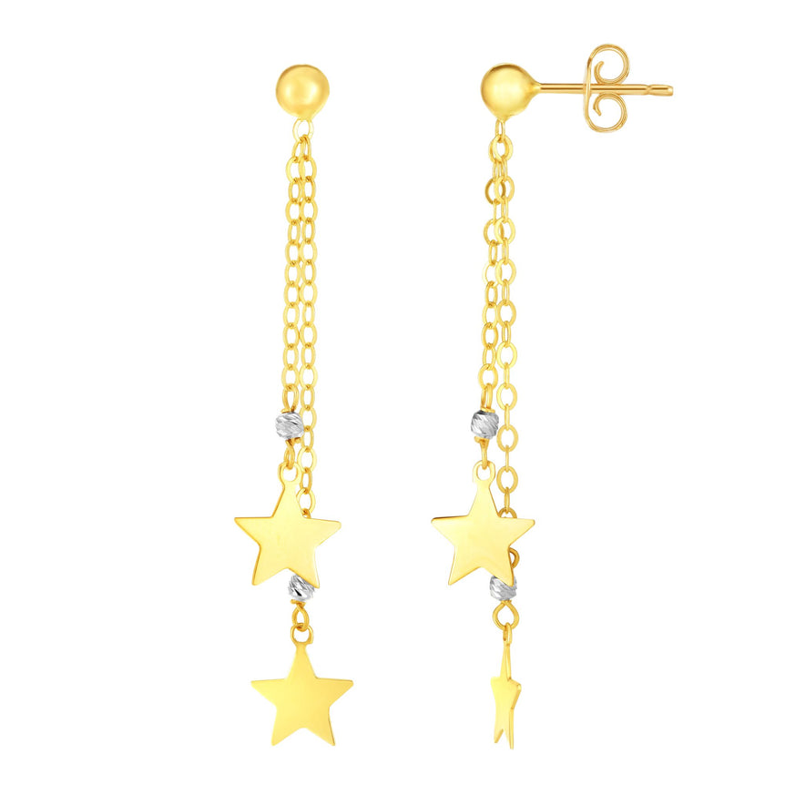 14K Gold Double Star Drop Earring-Two-tone | Push Back