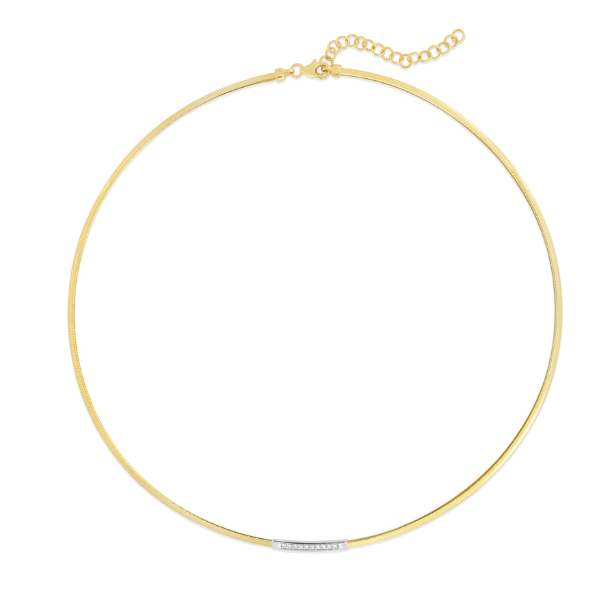14K Gold Skinny Omega Diamond Bar Necklace-Two-tone | Pear Shaped Lobster
