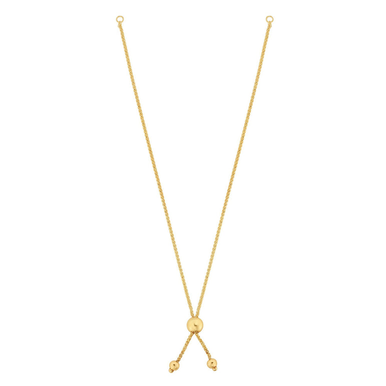 10K Gold Round Wheat Chain with Ball Slide Friendship Bracelet-Yellow | Draw String