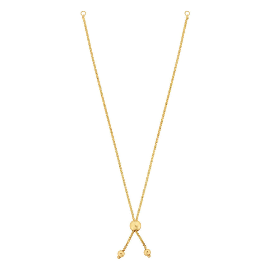 10K Gold Round Wheat Chain with Ball Slide Friendship Bracelet-Yellow | Draw String