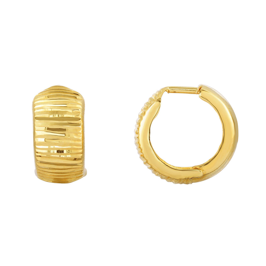 10K Gold Reversible Polished & Diamond Cut Huggie Earring-Yellow | Snap