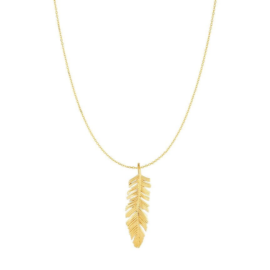 10K Gold Feather Necklace-Yellow | Lobster