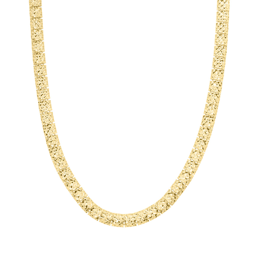 10K Fancy Textured Square Cut Link Necklace-Yellow | Lobster