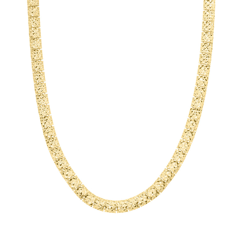10K Fancy Textured Square Cut Link Necklace-Yellow | Lobster
