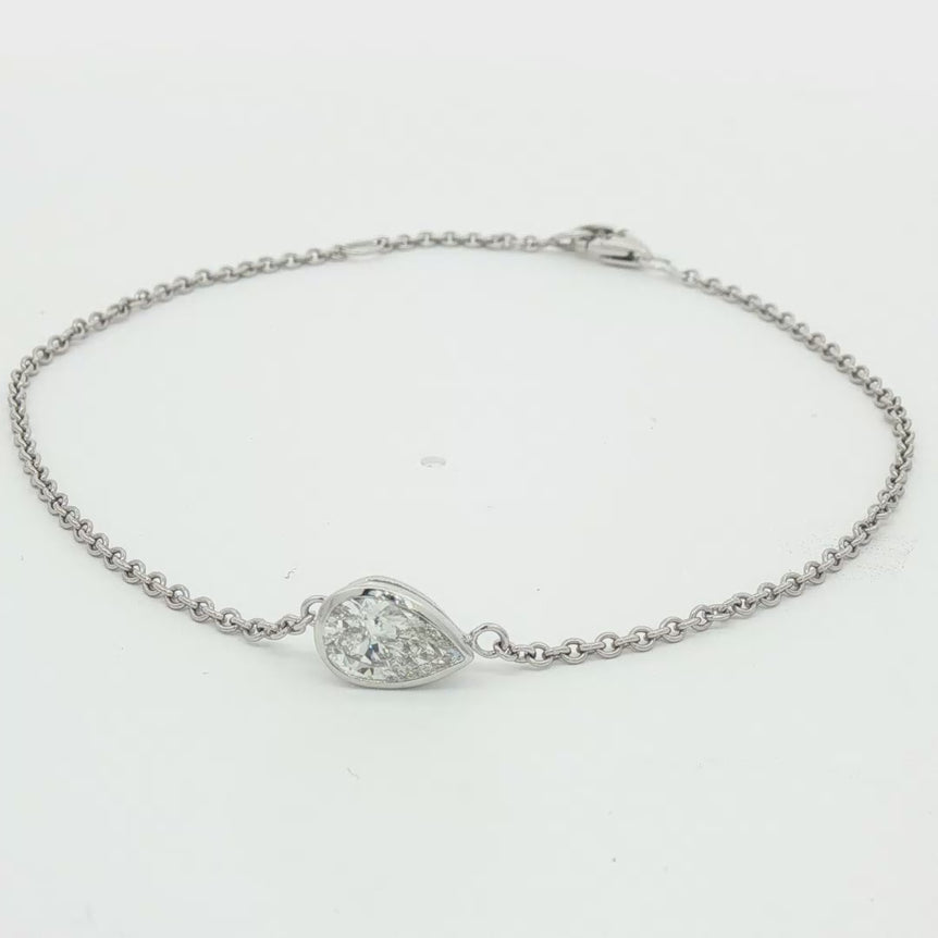 Platinum and White Gold Chain Bracelet with Pear Cut Diamond