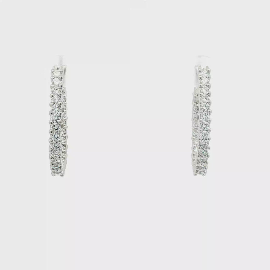 3cttw Classic Round Brilliant Natural Diamond Hoop Earrings in 18k White Gold