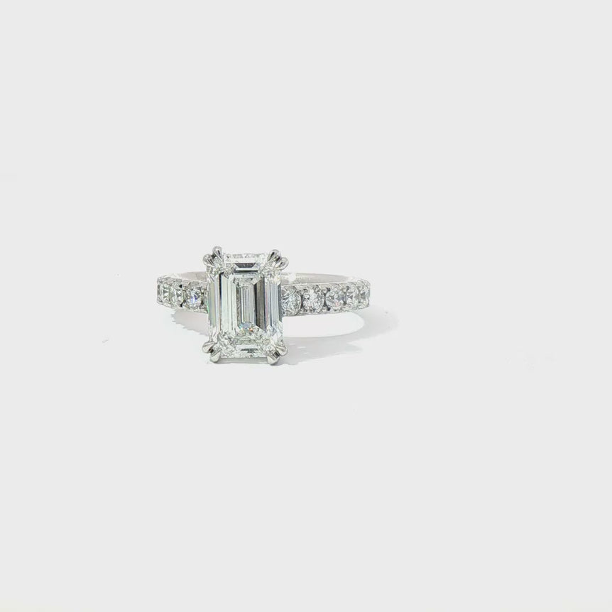 Platinum 2.5ct Emerald Cut Diamond with hidden halo