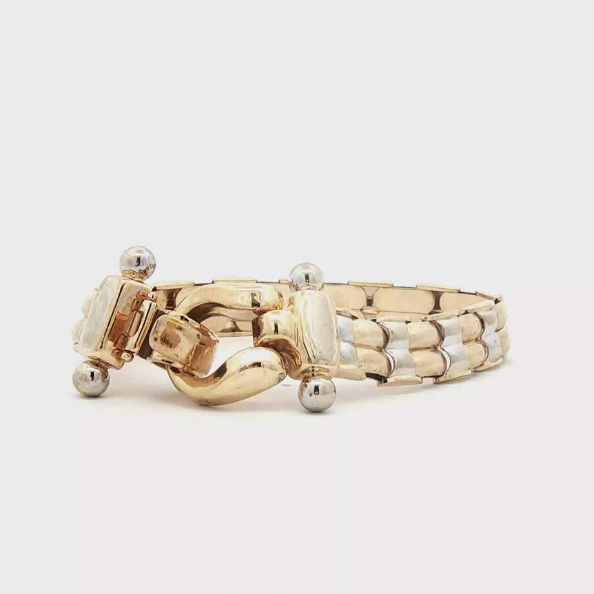 Classic Polished 14kt Two Tone Gold Interlocking Link Chain Bracelet