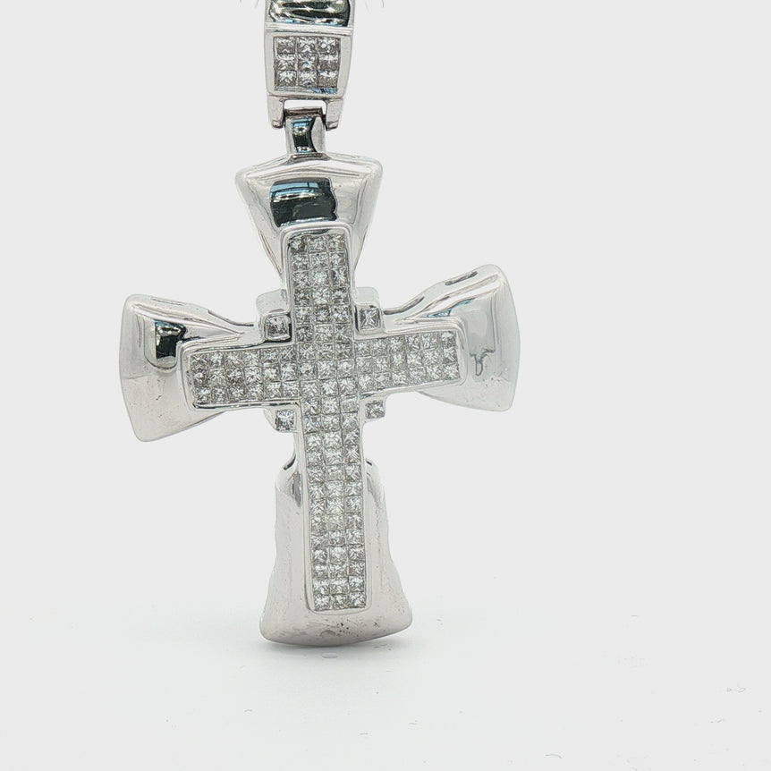 10kt White Gold 3Ct total weight  Diamond Cross Pendant