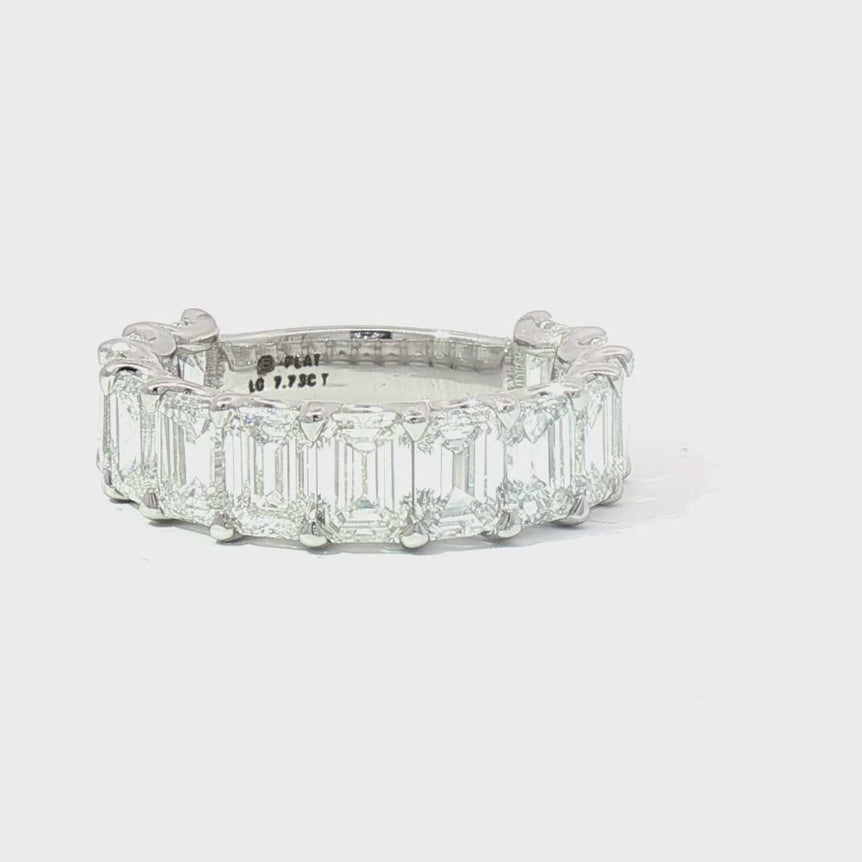 7.7Ct Platinum Emerald-Cut Diamond Eternity Ring