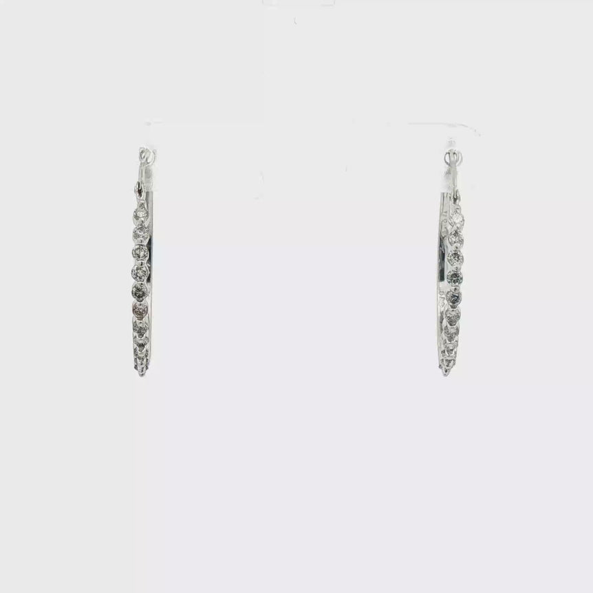 3/4cttw Round Brilliant Natural Diamond Channel-Set Hoop Earrings in 14kt White Gold